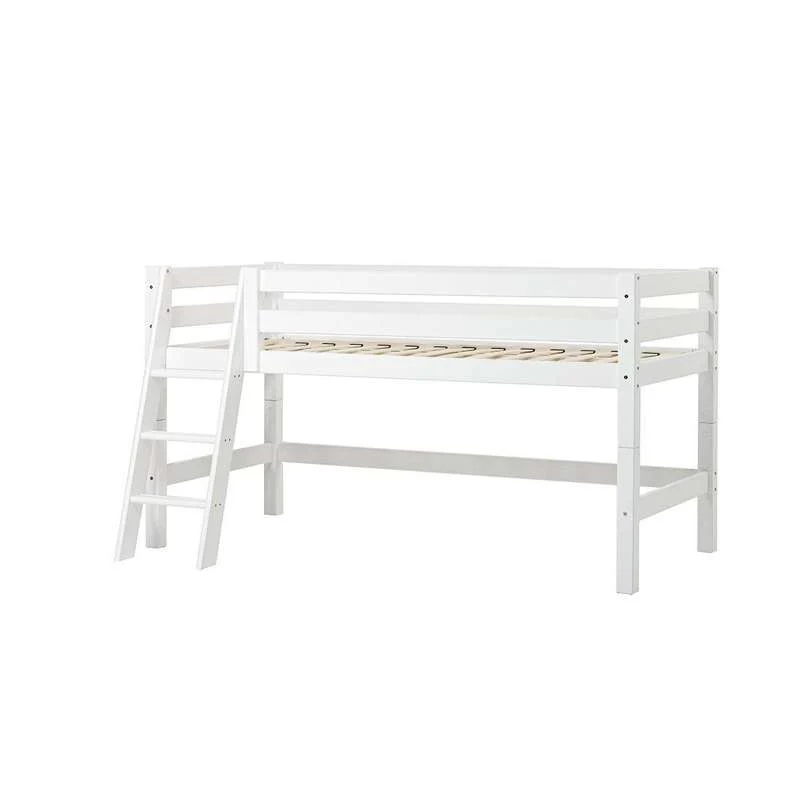 Hoppekids ECO Vrhunski - Poluvisoka Krevet - 90x200 cm. - Kosi Ljestve - Fleksibilna Podnica - Bijela