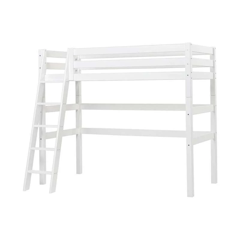 Hoppekids ECO Vrhunski - Visoka postelja - 90x200 cm. - Kosina ljestve - Bijela