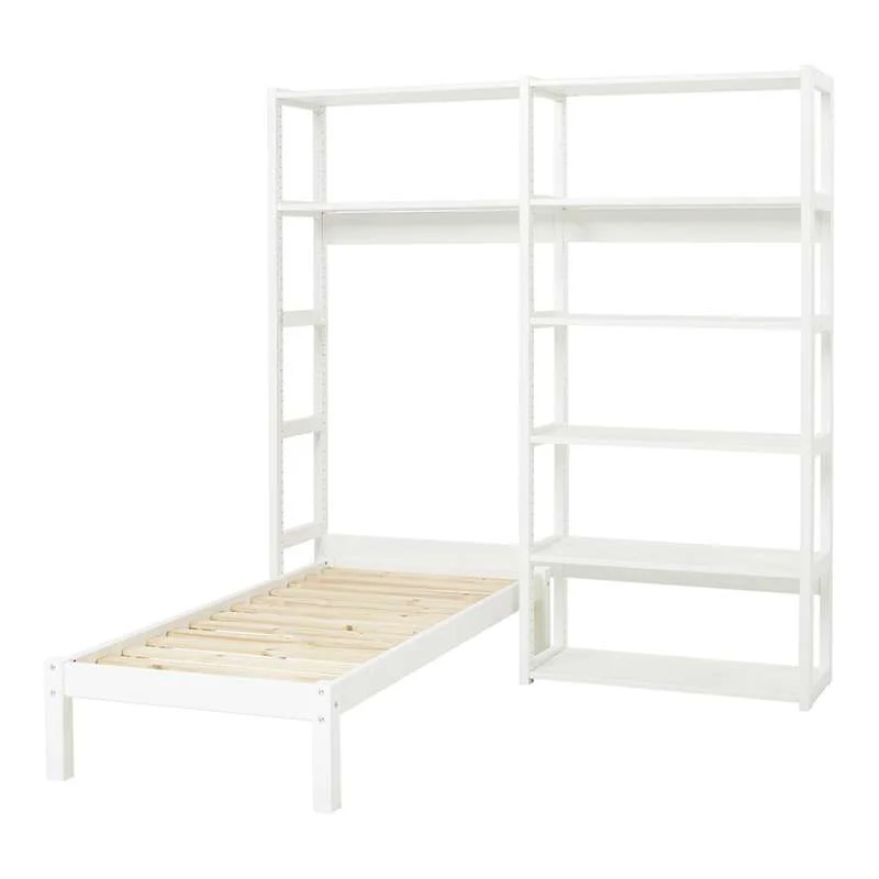 Hoppekids STOREY - Reol - 2 Sektioner m. 8 Hylder og Seng - Flere Størrelser - Hvid