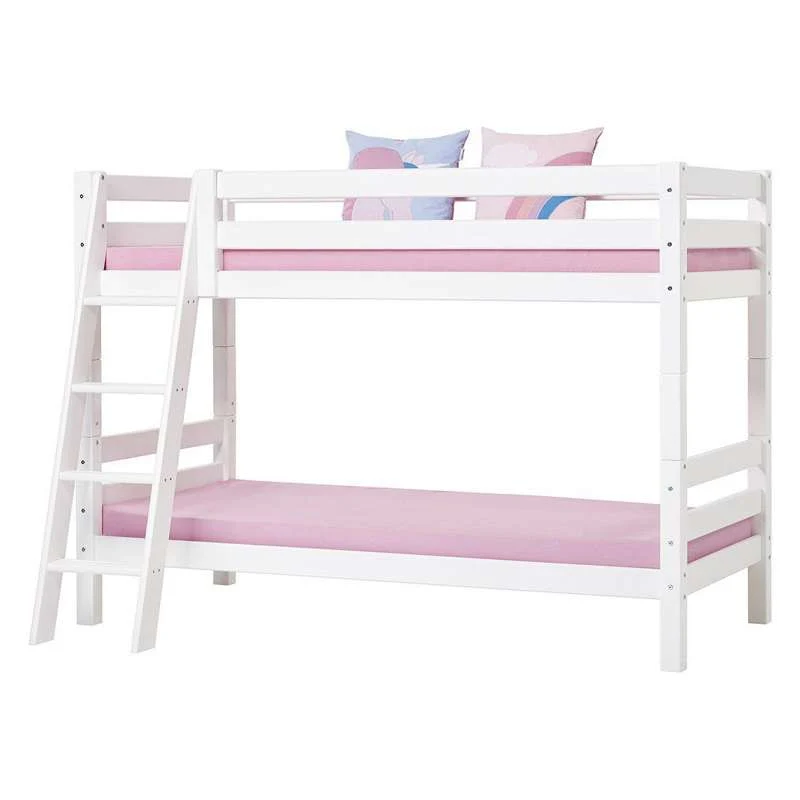 Hoppekids ECO Luxury - Krevet na kat - 150 cm. - 90x200 cm. - Koso stubište - Fleksibilna podnica - Snijeg
