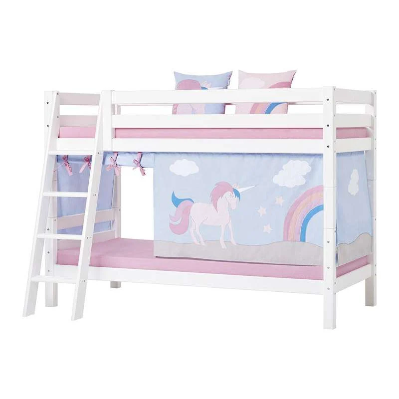 Hoppekids ECO Luxury - Krevet na kat - 150 cm. - 90x200 cm. - Koso stubište - Fleksibilna podnica - Snijeg