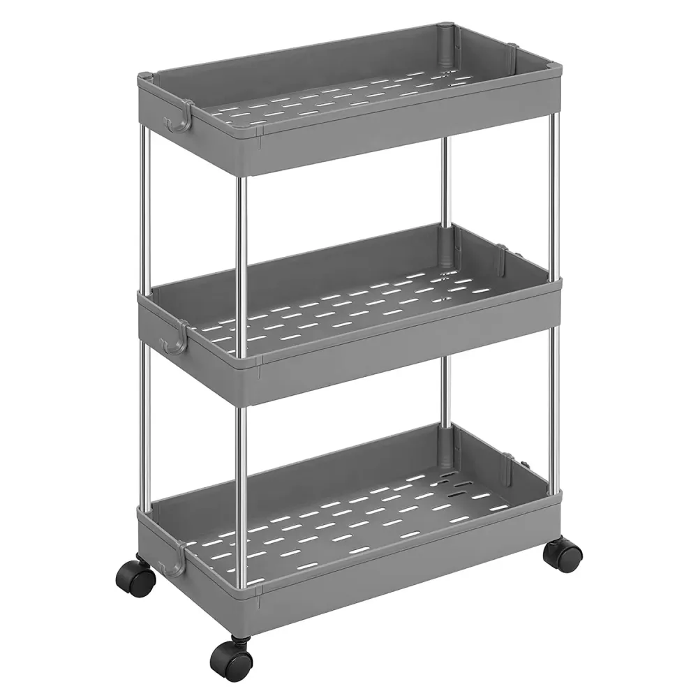 kolica za odlaganje na kotače, kuhinjska kolica na 3 razine, 40 x 60 x 22 cm, siva