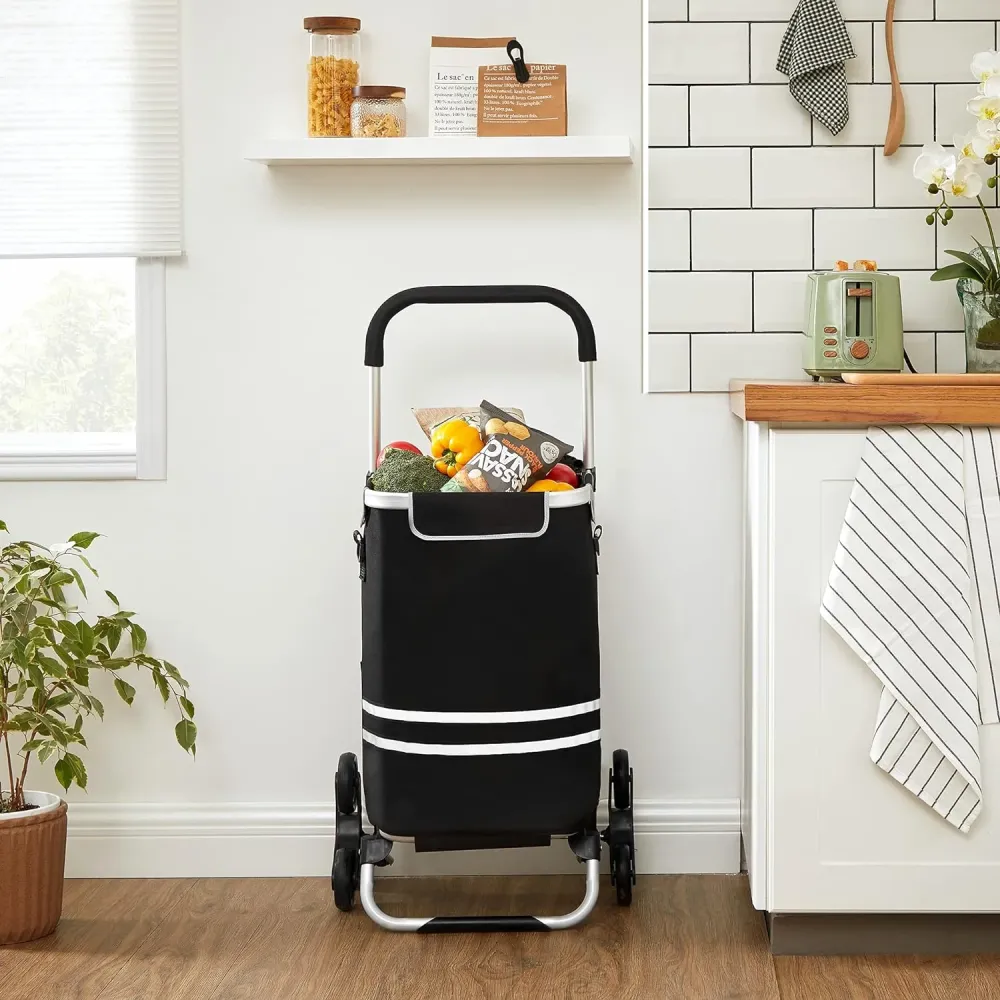 Torba za kupovinu s kotačima, sklopiva torba za kupovinu, 35 L, crna