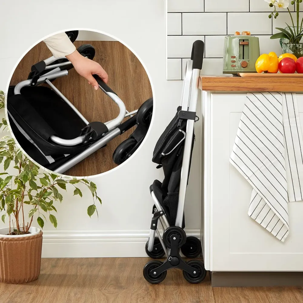 Torba za kupovinu s kotačima, sklopiva torba za kupovinu, 35 L, crna