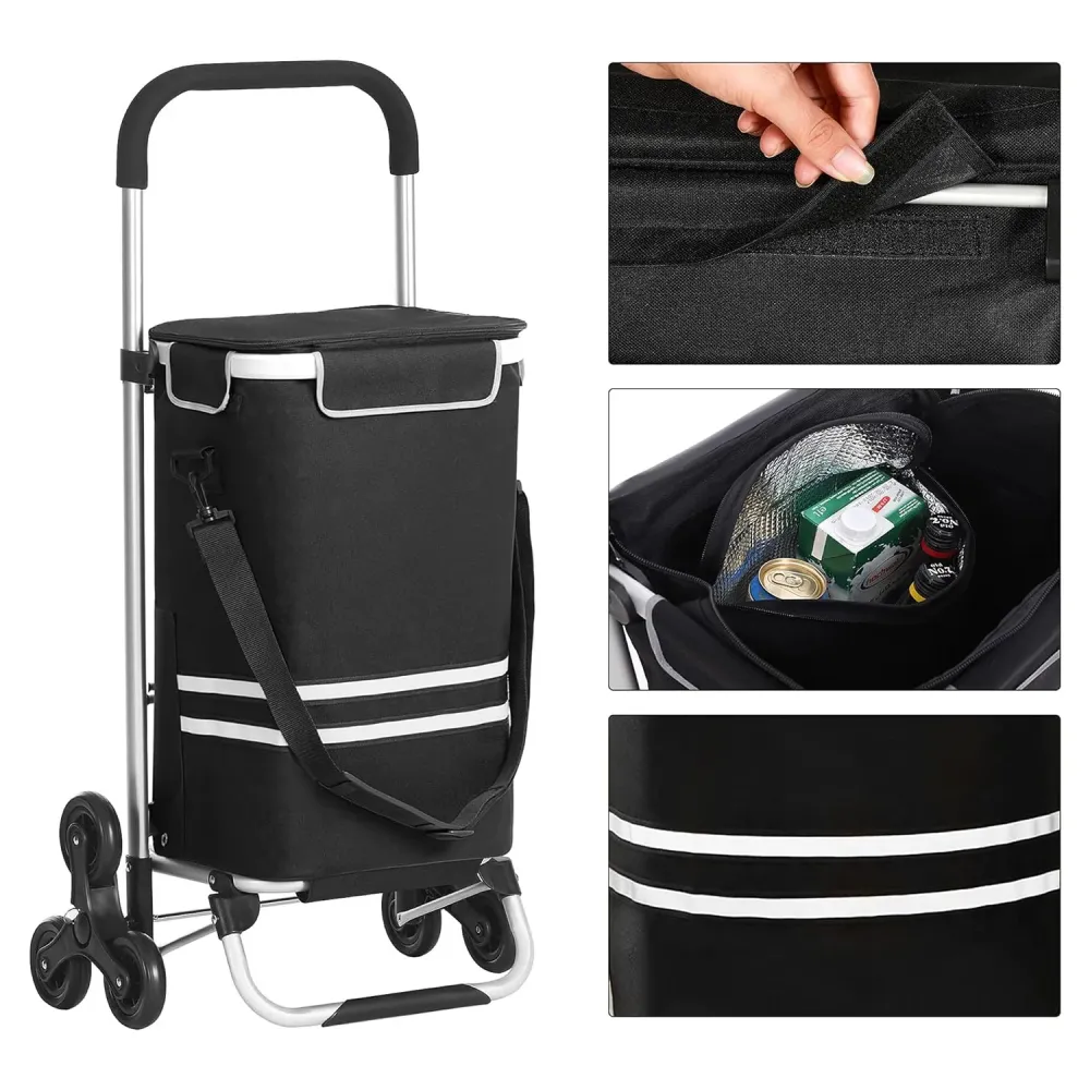 Torba za kupovinu s kotačima, sklopiva torba za kupovinu, 35 L, crna