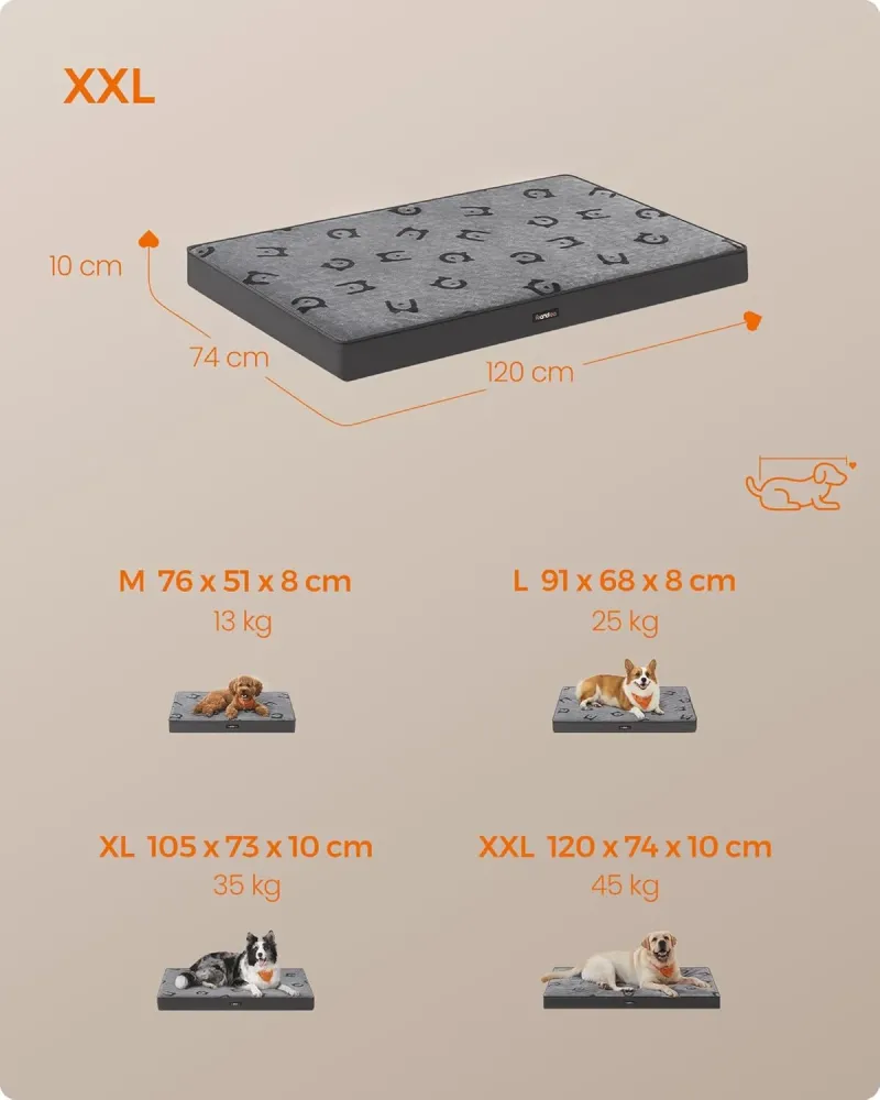 Perivi krevet za velike pse, prostirka za pse 120 x 74 x 10 cm, siva | FEANDREA