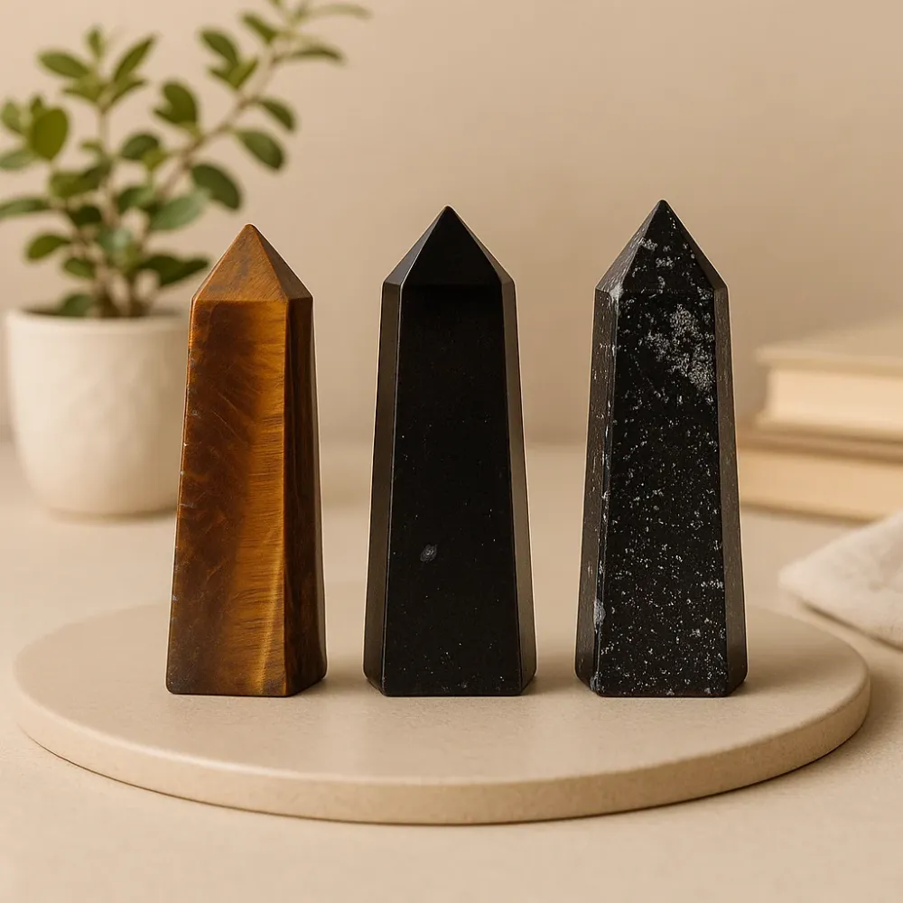 Kristalni obelisci tigrastog oka, obsidijana i snježnog obsidijana 5 cm