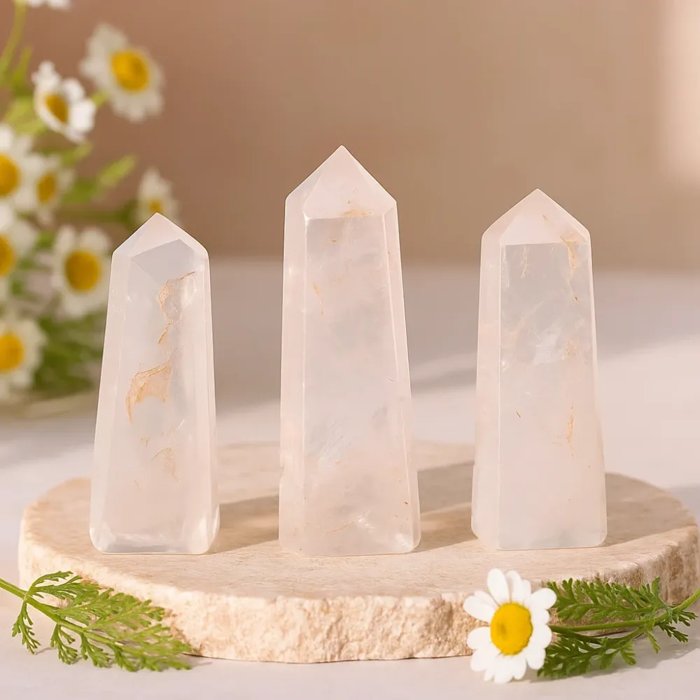 Ručno rezbareni obelisk toranj od prozirnog kvarca 3,5 – 5 cm