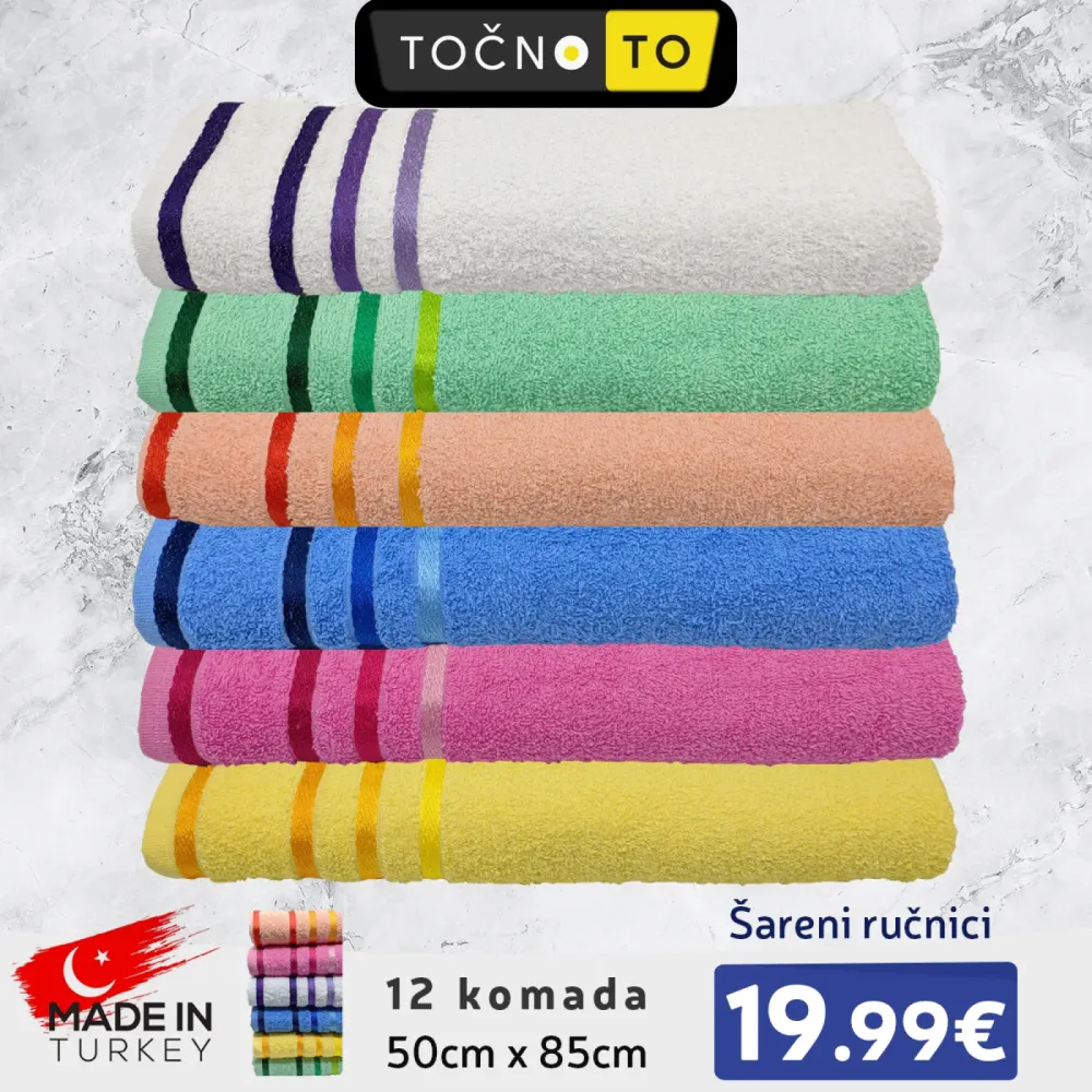 SET ŠARENIH RUČNIKA SA BORDUROM-12 KOMADA