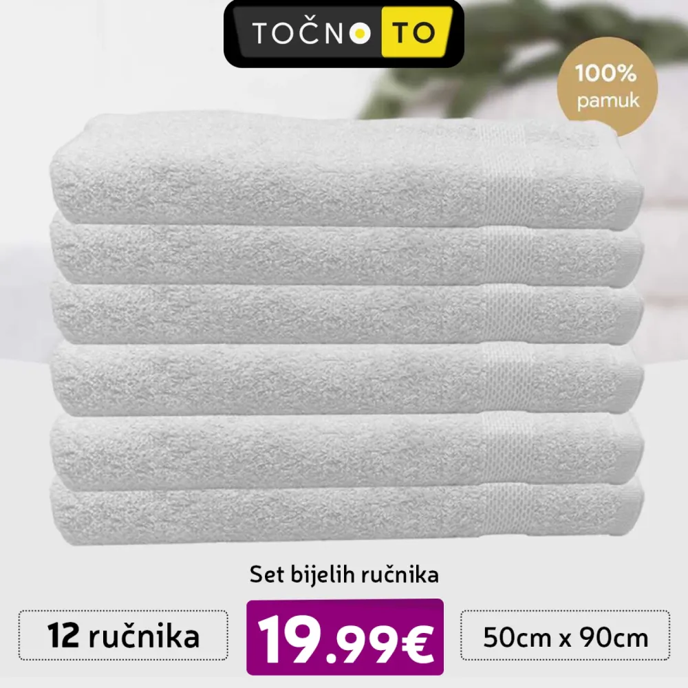 SET BIJELIH RUČNIKA SA BORDUROM-12 KOMADA