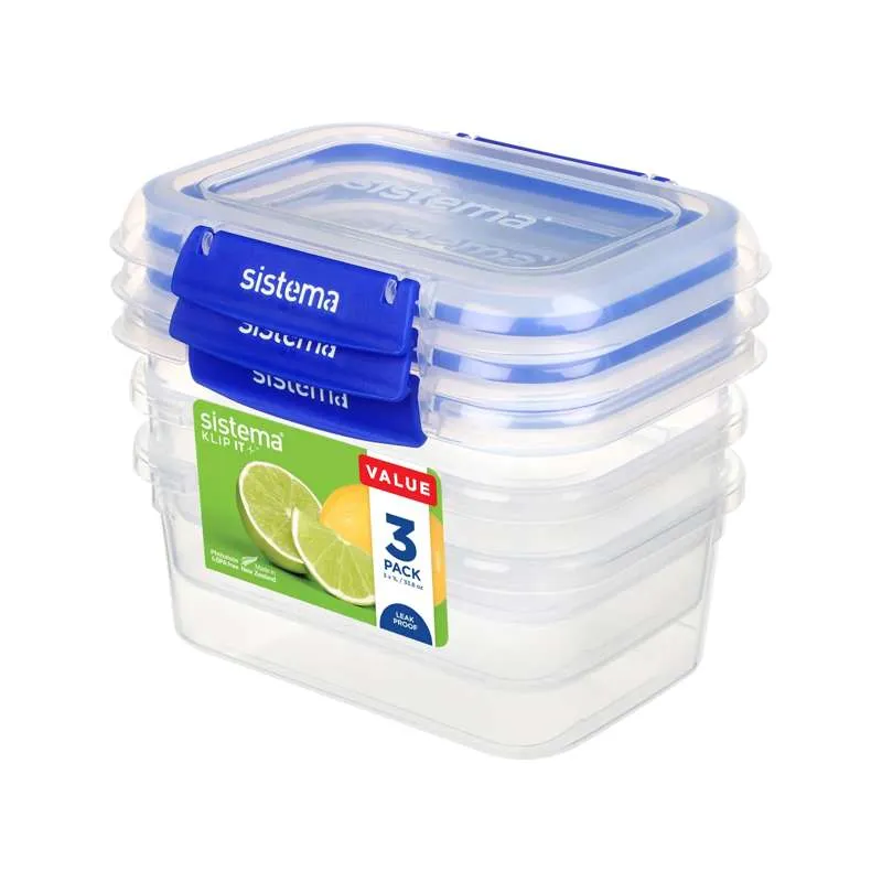 Sistema Skladištenje hrane - Klip It Plus - Pravokutni - 3-Pak - 1L - Cobalt
