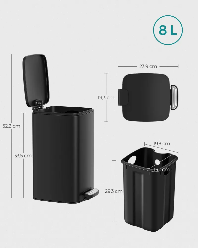 Kanta za otpad kapaciteta 8 l, 24 x 19,3 x 33,5 cm, crna