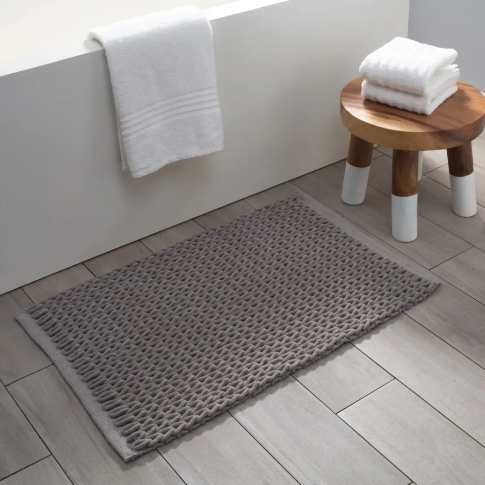 Braided Bath Mat Cotton/Micro Poly Marble Grey 20" X 32" Gsm 1920