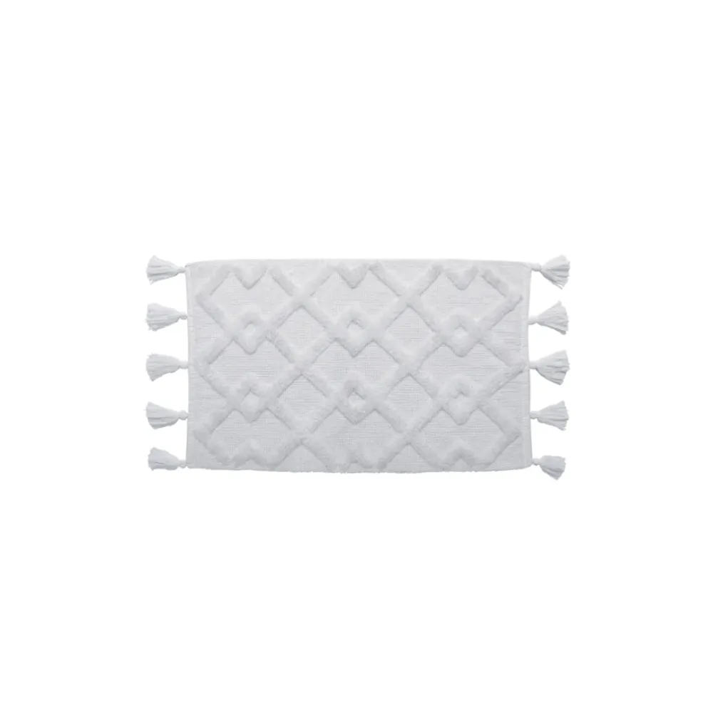 Mountain Peak Bath Mat Tassels 100% Cotton White 20" X 30"
