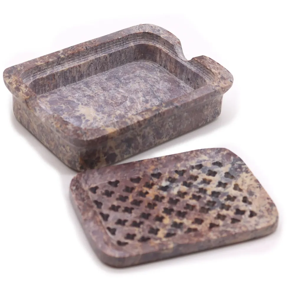 Posuda za sapun od talkovca s ocjeđivačem – kvadratna 11x8cm