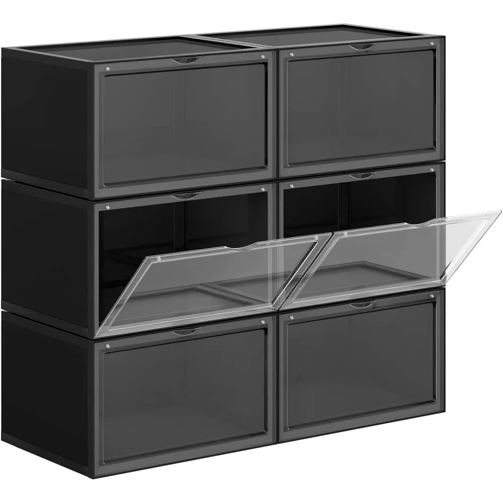 Set od 6 kutija za cipele, kutije za pohranu koje se mogu složiti, crne- prozirne