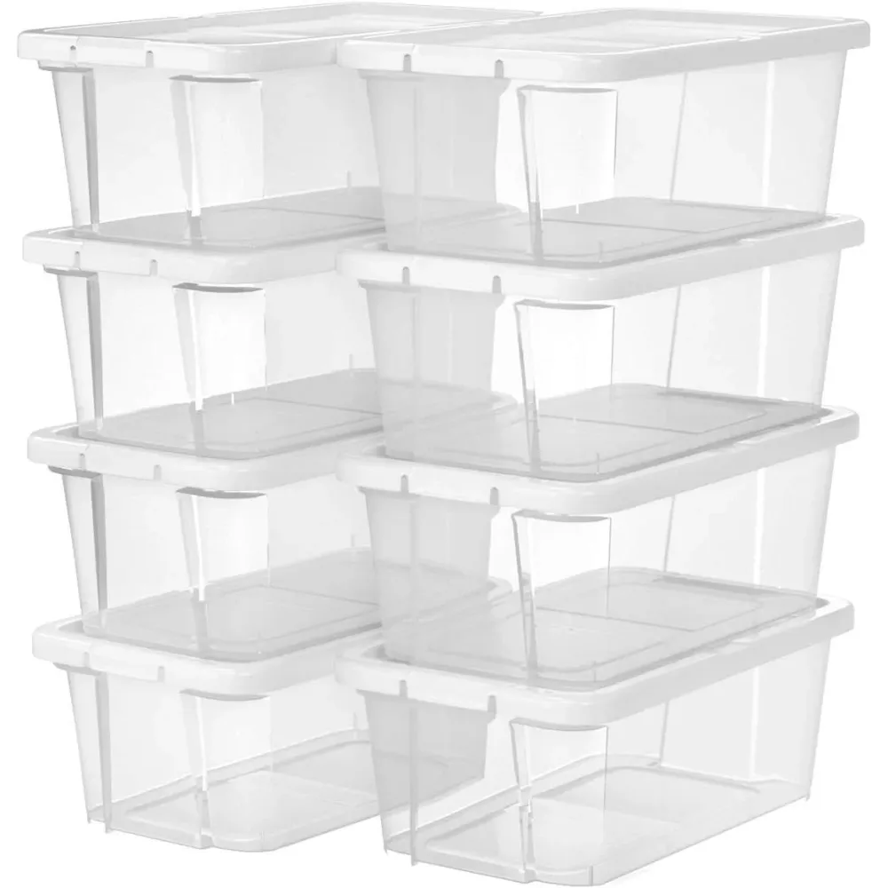 Set od 8 plastičnih, prozirnih kutija za cipele, 35 x 20 x 12,5 cm, bijele/prozirne