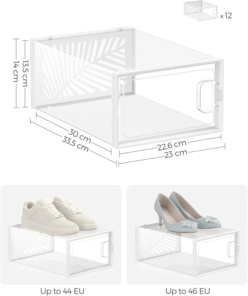 Set od 12 plastičnih, prozirnih kutija za obuću, 33,5 x 23 x 14 cm, bijele