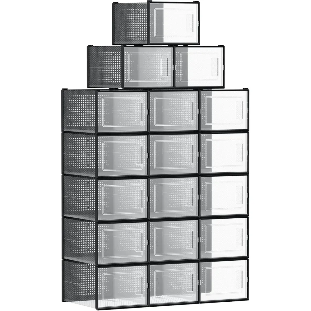 Set od 18 složivih kutija za cipele, dimenzije po kutiji 35 x 25,2 x 19 cm, crne