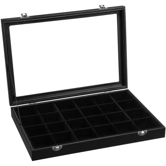 Kutija za nakit s 24 pretinca, vitrina za prstenje, 35 x 24 x 4,3 cm, crna
