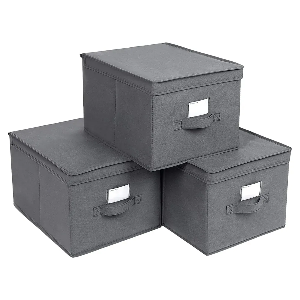 Set od 3 sklopive kutije za odlaganje s poklopcima, 40 x 25 x 30 cm, sive