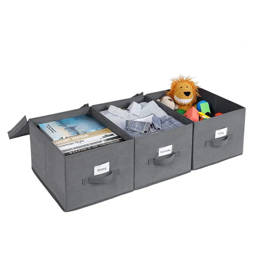Set od 3 sklopive kutije za odlaganje s poklopcima, 40 x 25 x 30 cm, sive