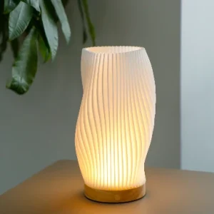 Stona Lampa LED Spiralni Dizajn Drvena Baza