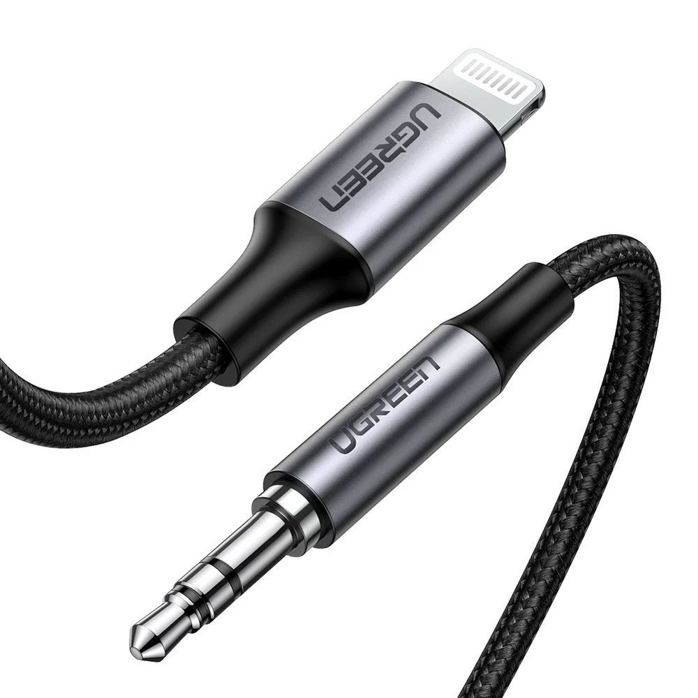 Ugreen - Audio kabel s aluminijskim omotačem (70509) - Lightning to Jack 3,5 mm, MFi certificiran, 1 m - crni