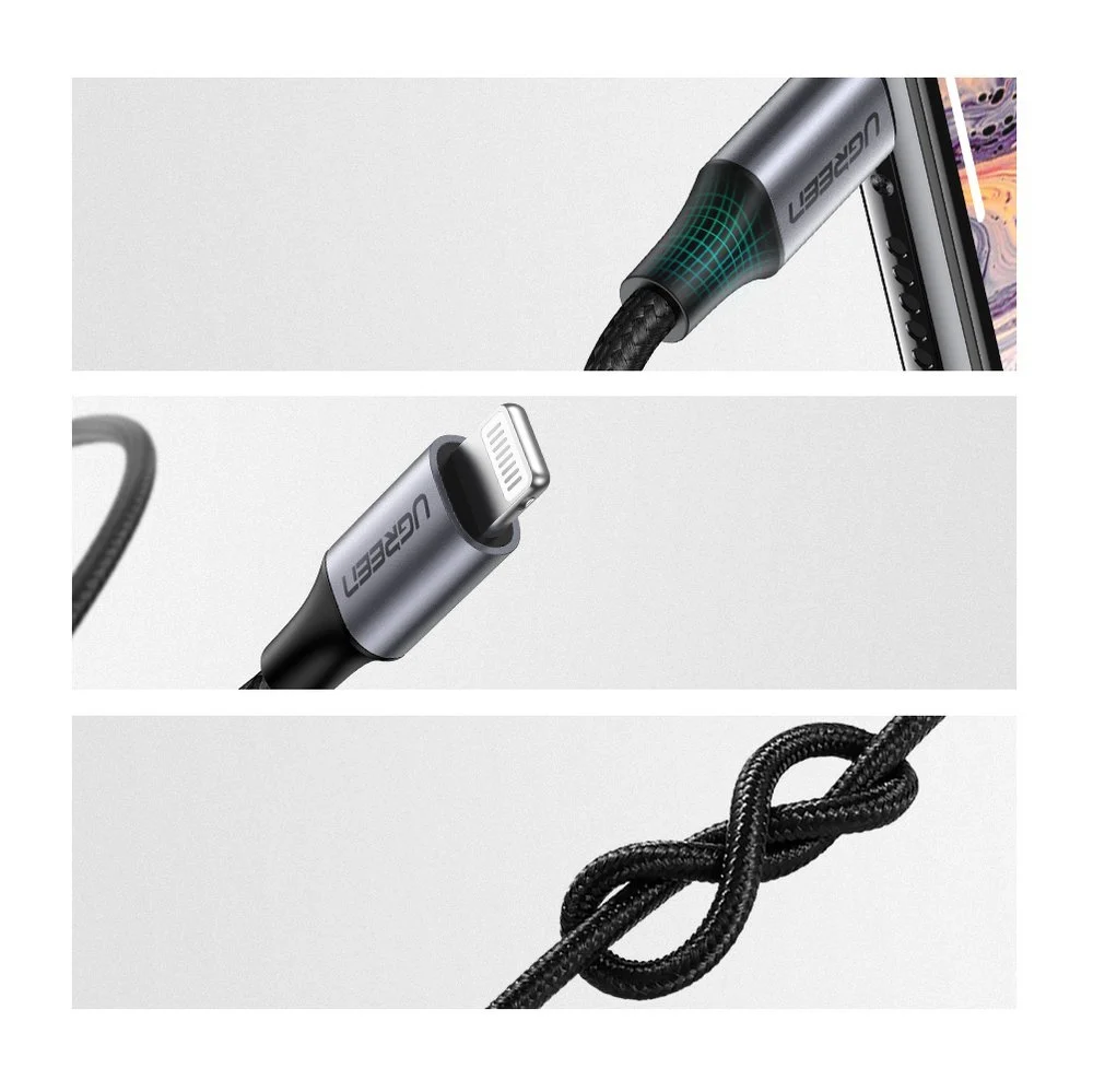 Ugreen - Audio kabel s aluminijskim omotačem (70509) - Lightning to Jack 3,5 mm, MFi certificiran, 1 m - crni