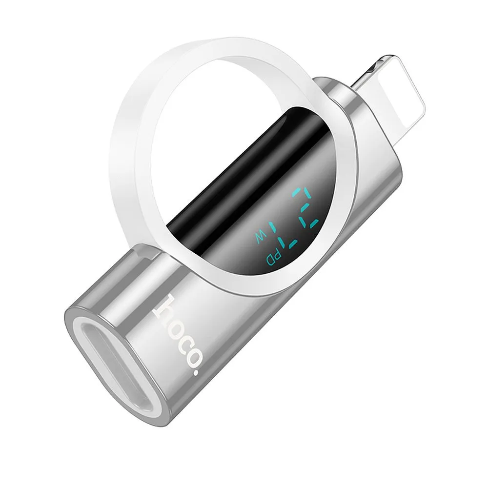 HOCO Lightning (muški) na Type-C (ženski) adapter sa zaslonom 2.4A 27W UA32B srebrni