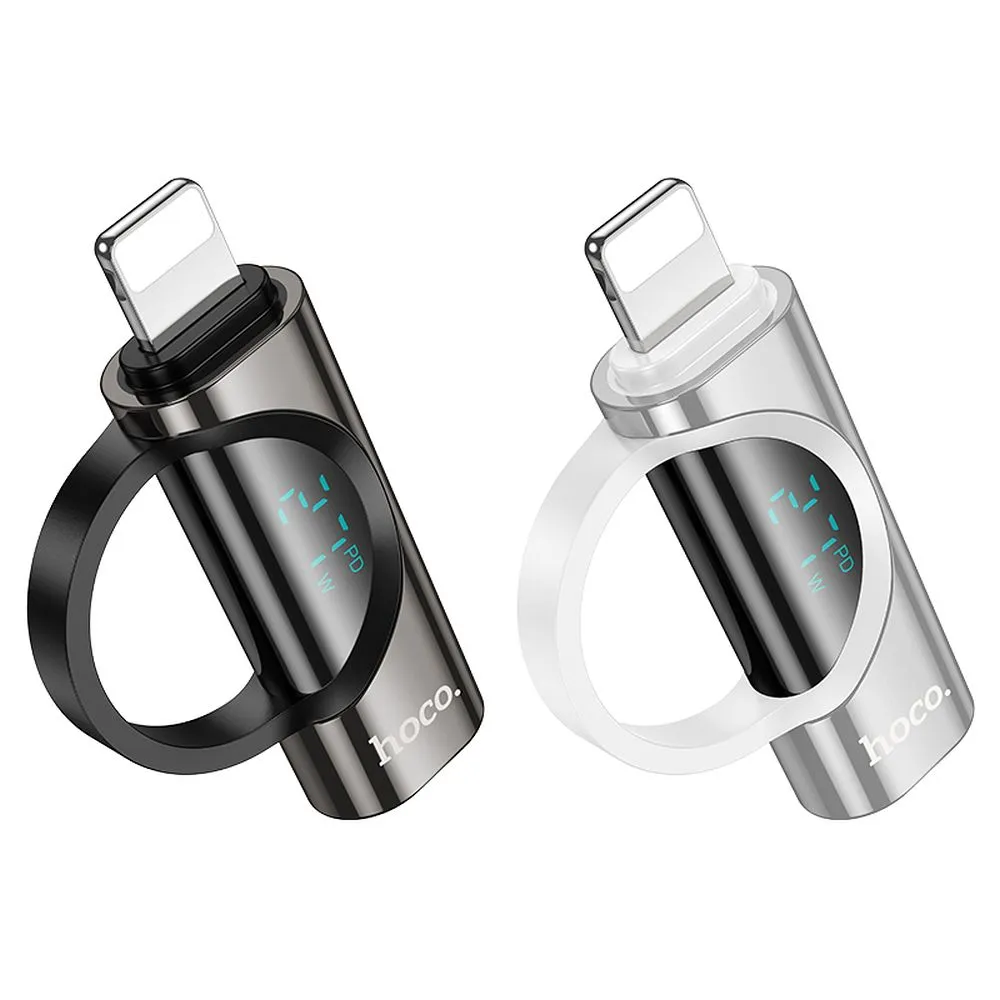HOCO Lightning (muški) na Type-C (ženski) adapter sa zaslonom 2.4A 27W UA32B srebrni