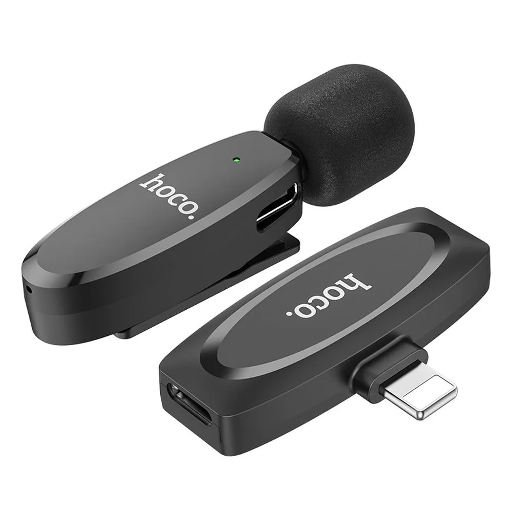 HOCO bežični lavalier mikrofon za iPhone Lightning 8-pin L15 crni