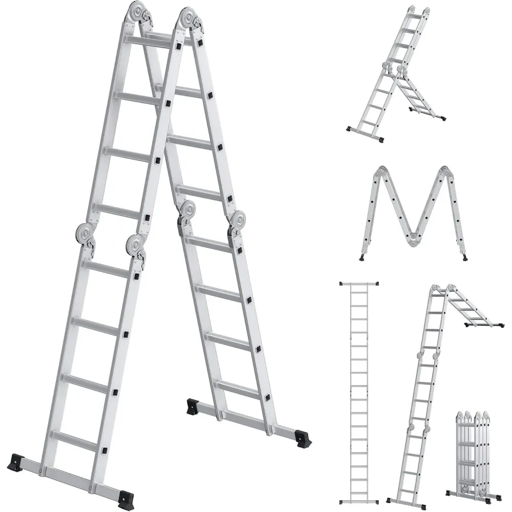 Aluminijske sklopive ljestve, 16 stepenica, nosivost do 150 kg, srebrne