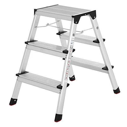 Sklopive aluminijumske ljestve nosivosti do 150 kg, na 3 razine, srebrno crne