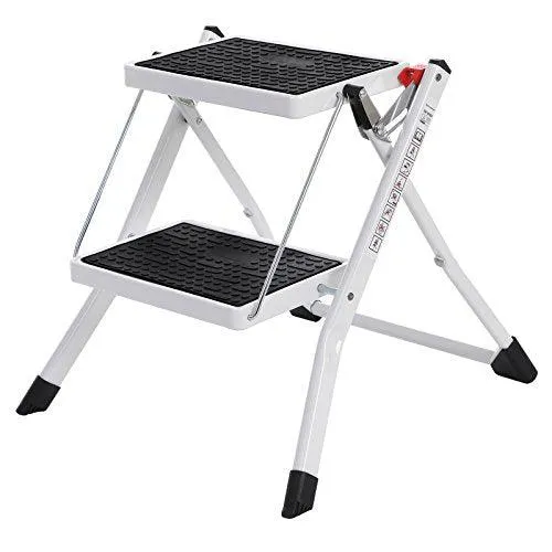 Stepenica na 2 razine, stabilno, prijenosno i sklopivo, nosivost 150 kg, bijele