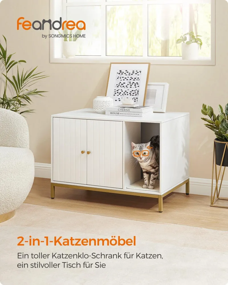 Feandrea namještaj za mačji pijesak 80 × 50 × 55 cm, bijela i zlatna boja