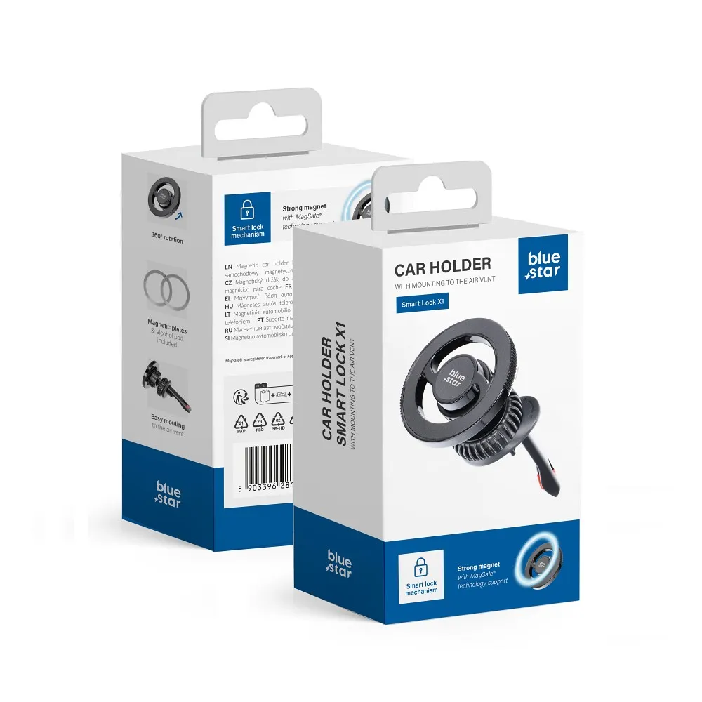 BLUE STAR SMART LOCK X1 magnetski auto držč za rešetku kompatibilan s MagSafe crnim