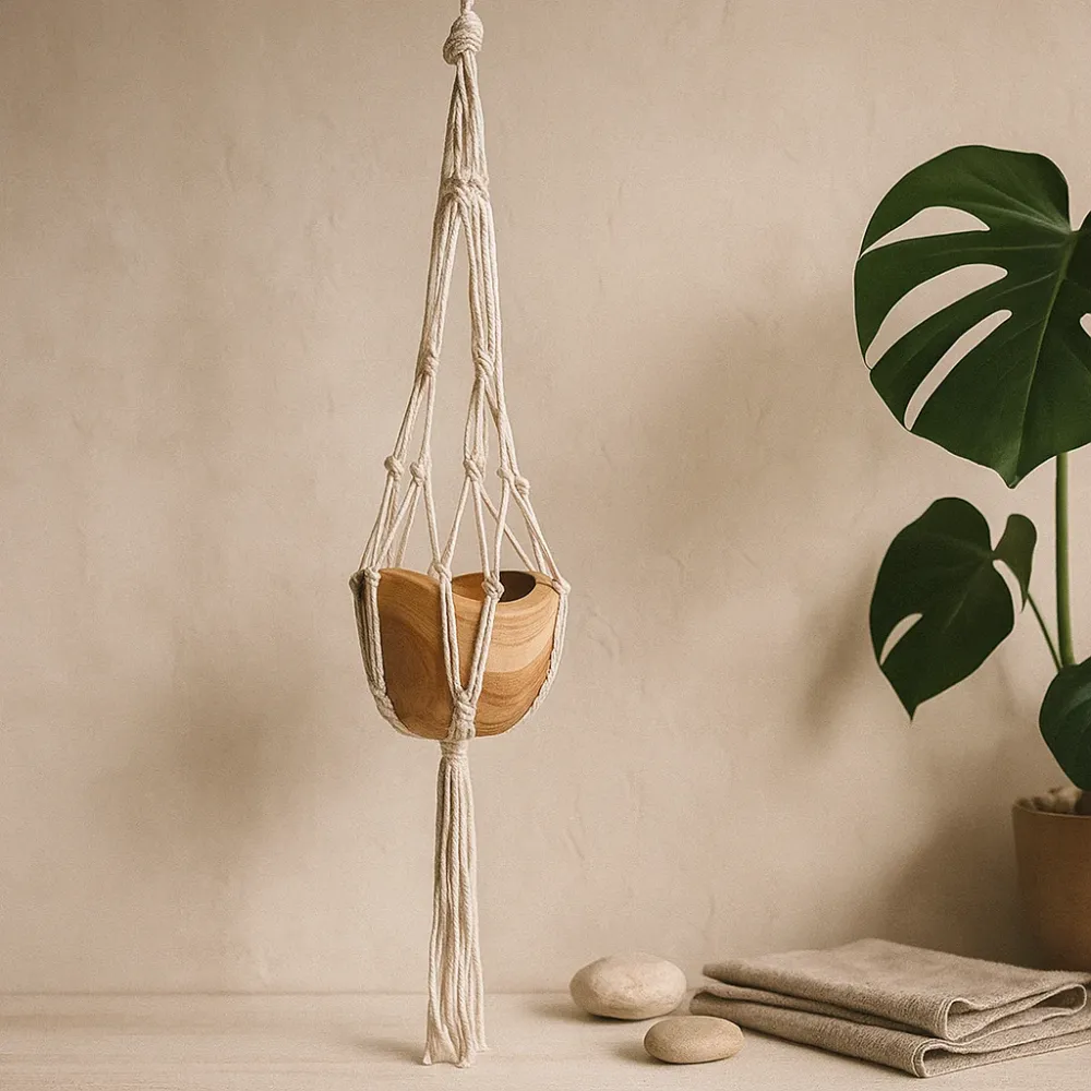 Držč za lonac od makramea bež 75cm