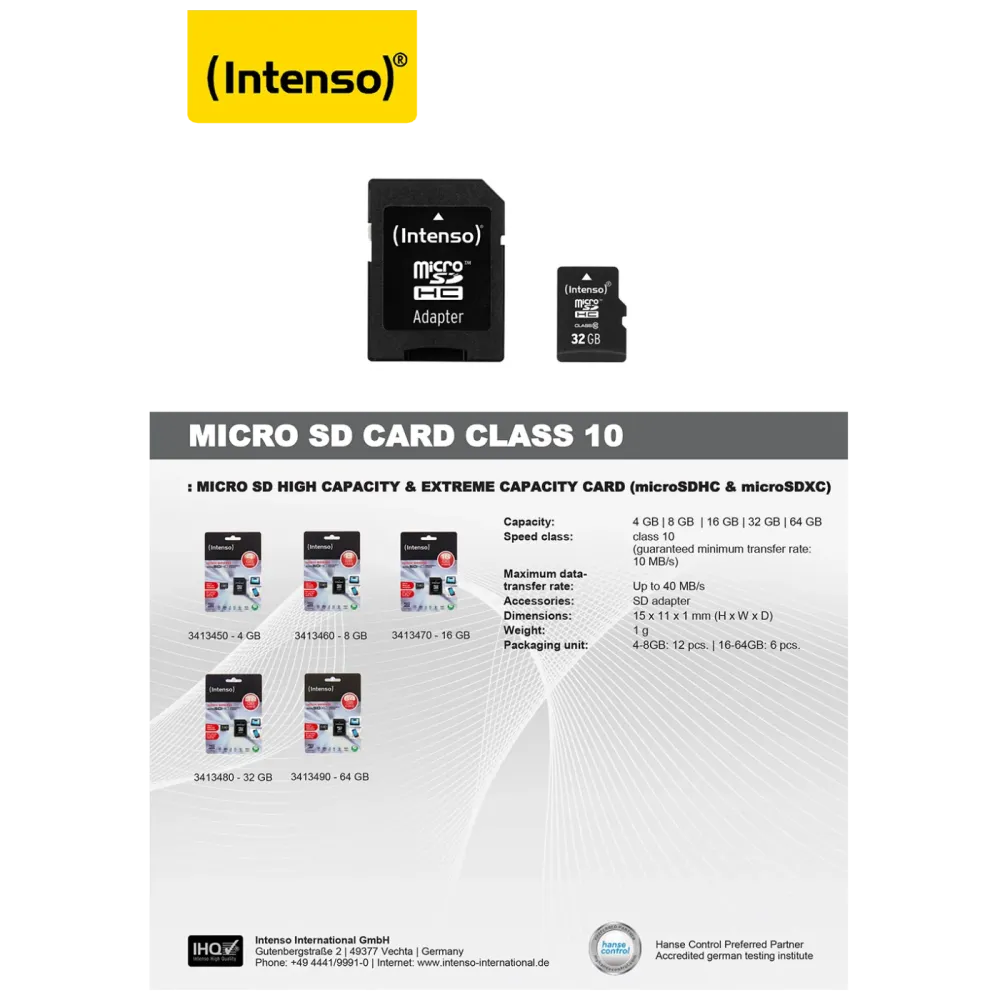 (Intenso) Micro SD Kartica 8GB Class 10 (SDHC & SDXC) sa adapterom - SDHCmicro+ad-8GB/Class10