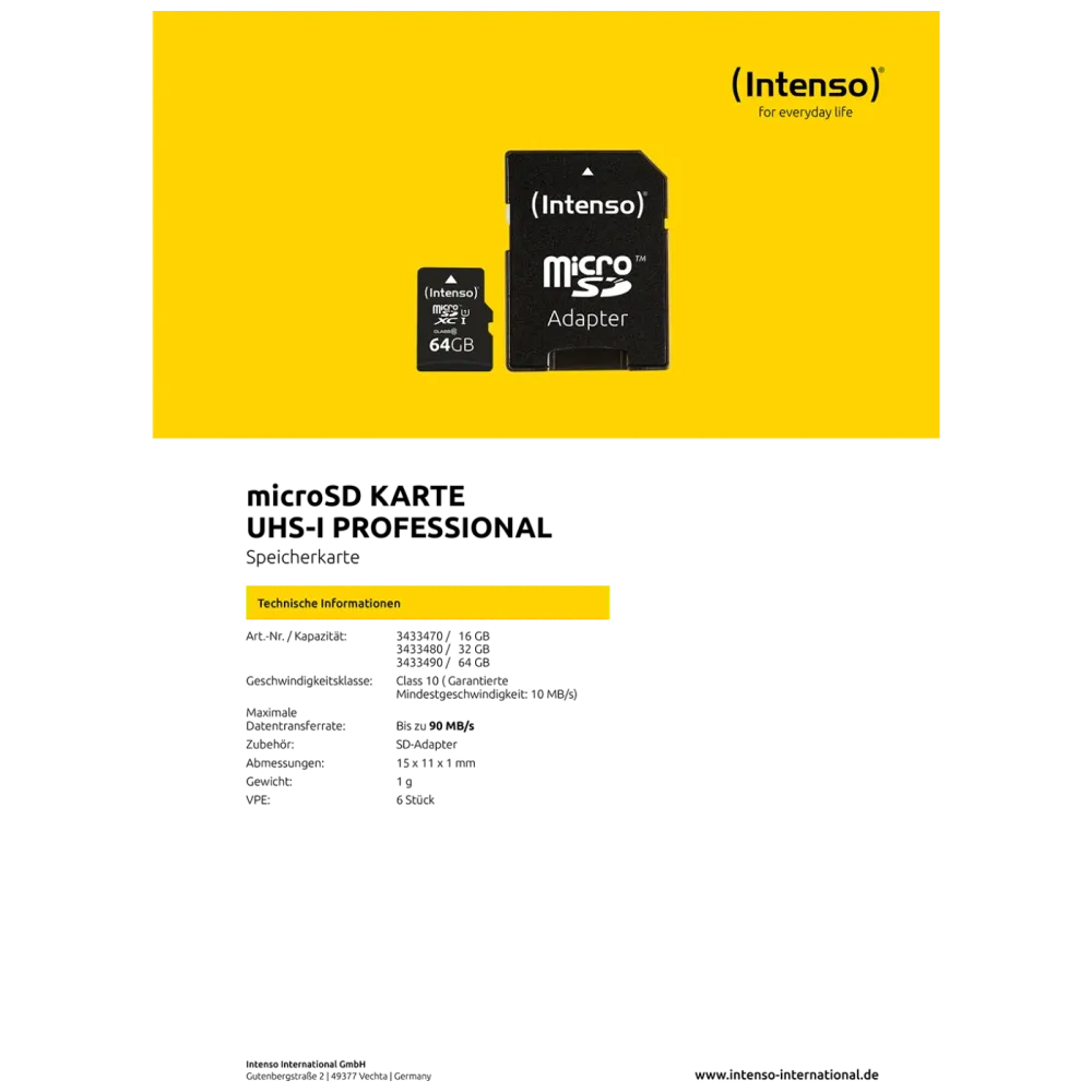 (Intenso) Micro SDHC/SDXC kartica 64GB Class 10, UHS-I +adapter, Pro - MicroSD 64GB Class10 UHS-I Pro