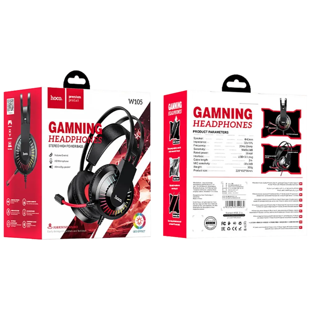 hoco. Slušalice sa mikrofonom, gaming, 3.5 mm / USB, LED - W105 Joyful