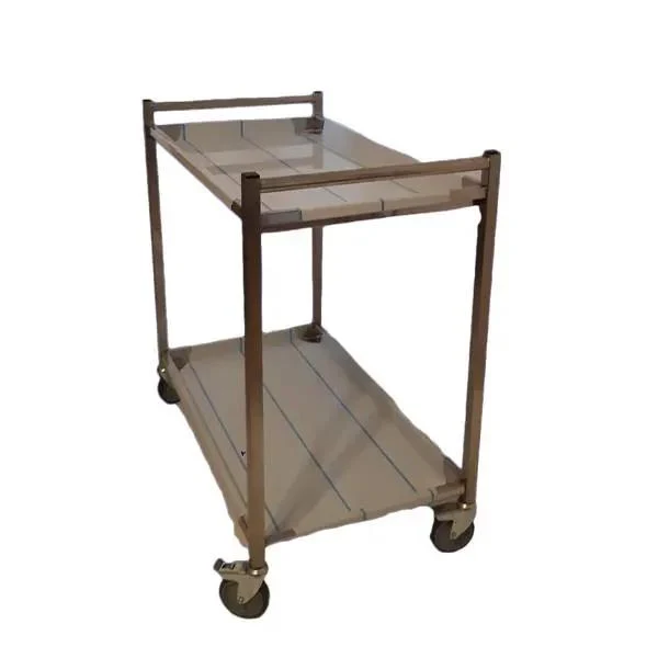 Carucior inox transport materiale sanitare cu 2 blaturi