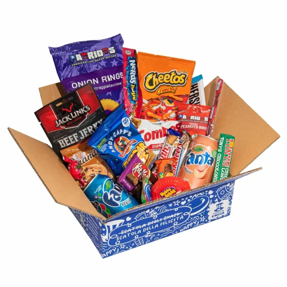Americanbox od najmanje 20 proizvoda: slatko, slano i piće