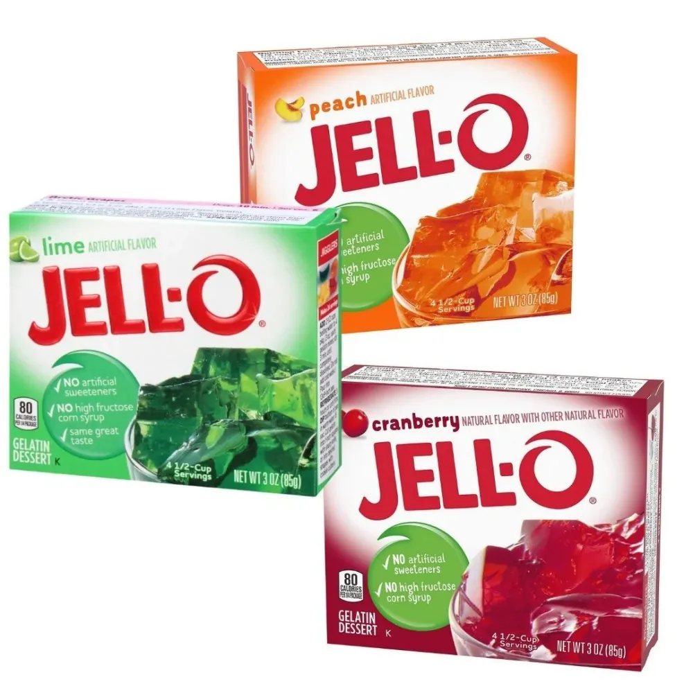 3 Jell-O, 3 pakiranja mješavina za slatku želatinu u raznim okusima od 85g