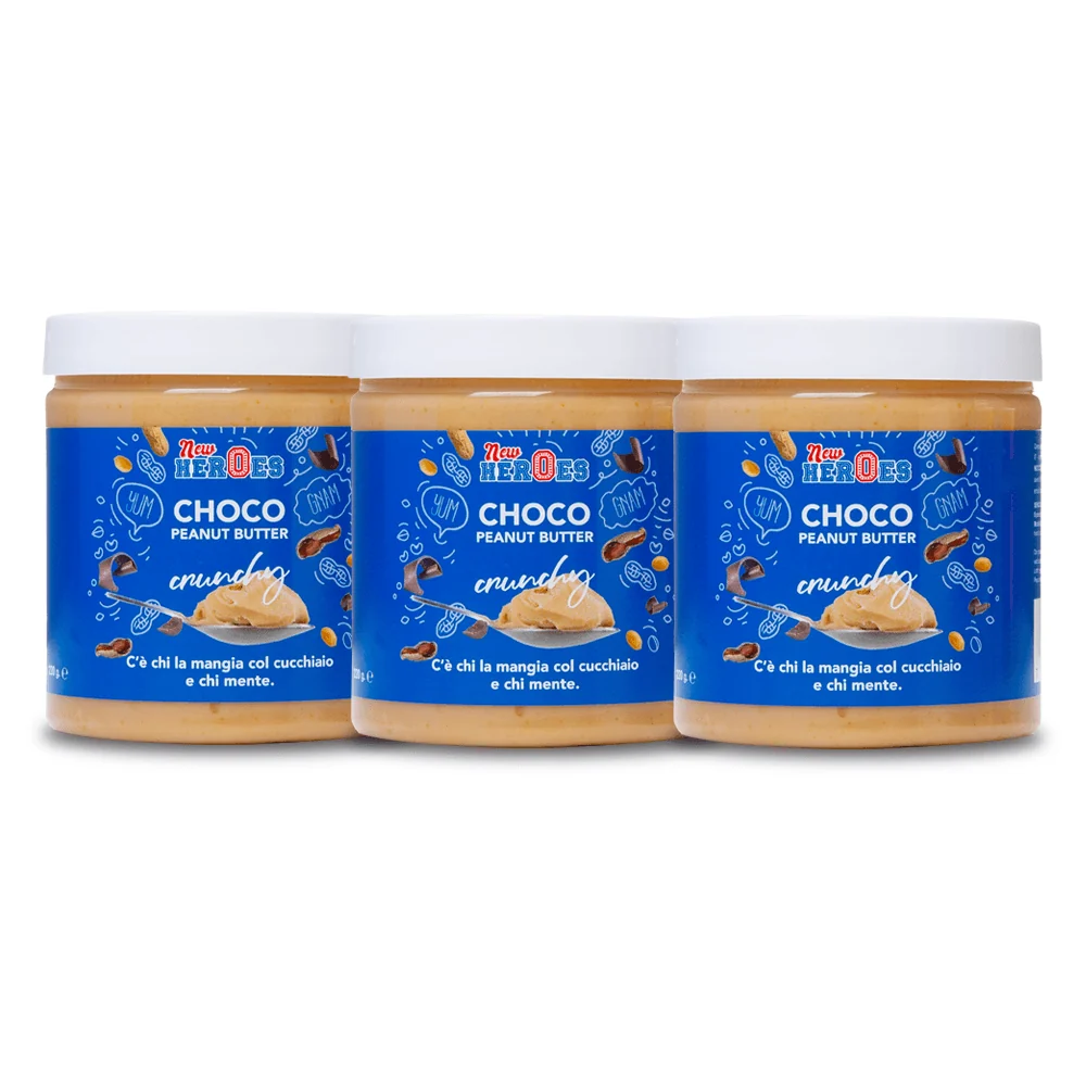3x New Heroes Choco Peanut Butter Crunchy, krema od čokolade i maslaca od kikirikija s komadićima od 220g