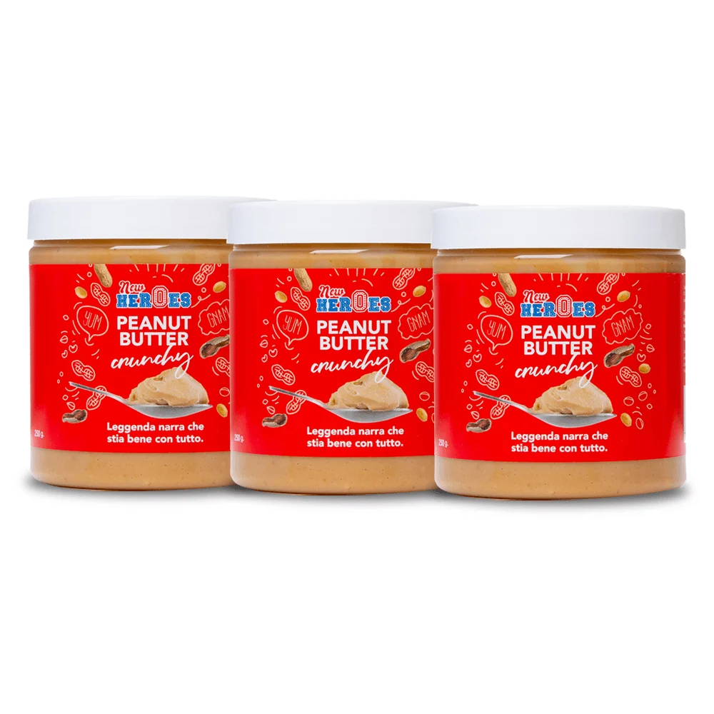 3x New Heroes Peanut Butter Crunchy, maslac od kikirikija s cijelim komadićima od 250g