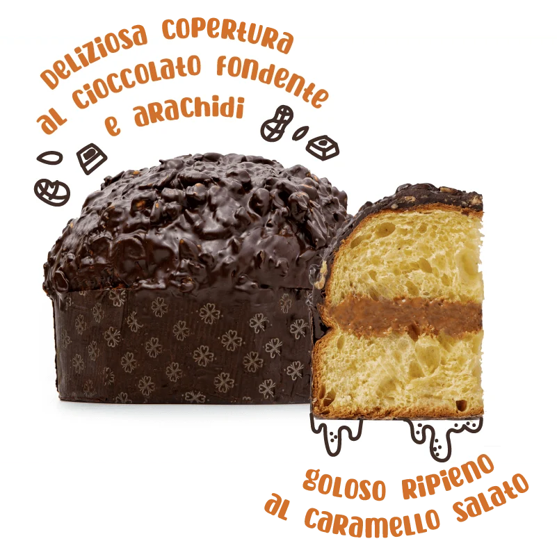 Panettone od American Uncle, ručno rađeni panettone punjen slanim karamelom s preljevom od tamne čokolade i kikirikija od 1kg