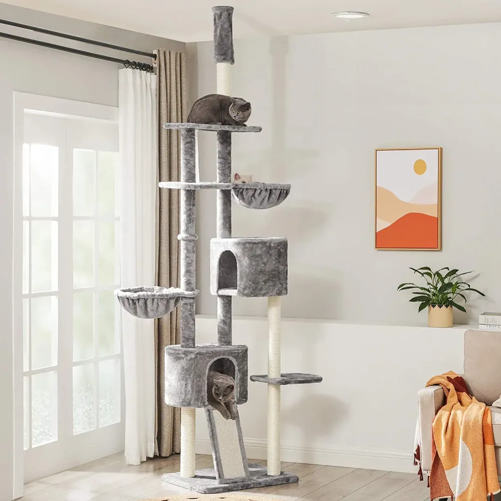 Visoki mačji toranj s grebalicama do stropa 240-260 cm, svijetlo sivi | FEANDREA