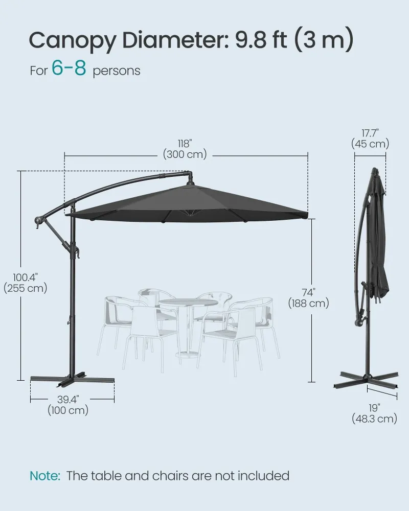 SONGMICS konzolni vrtni suncobran, 3 m, sivi