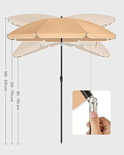 Suncobran 160 cm, zaštita od sunca UPF 50+, nagibni, bez postolja, taupe